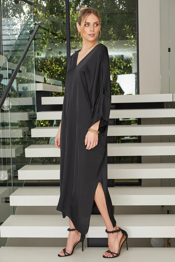 Milio Milano Italian V-Neck Silky Maxi Dress