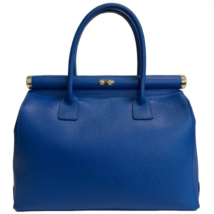 Back view of Modarno Bauletto handbag in smooth Italian leather with subtle stitching and clean design

