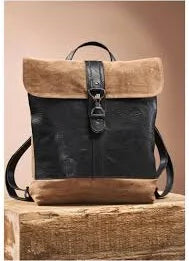 Leather & Canvas Convertible Backpack - BELLISIMA HANDBAGS USA