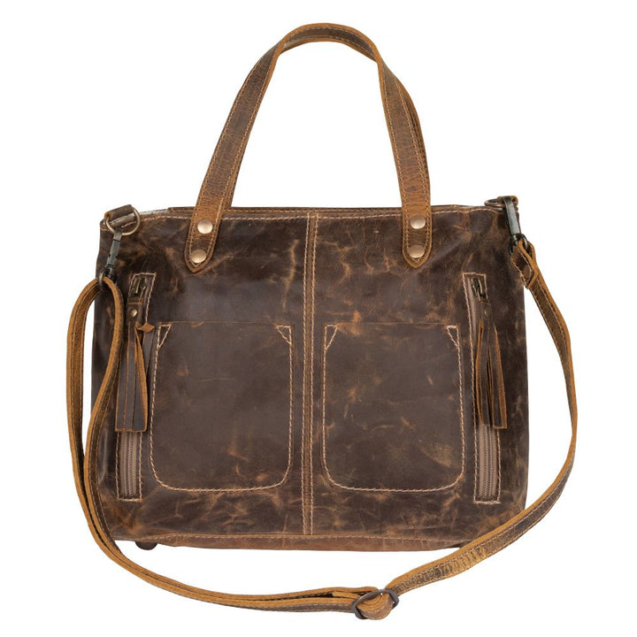 Back of Distressed Myra Bag Tote with Leather Strap