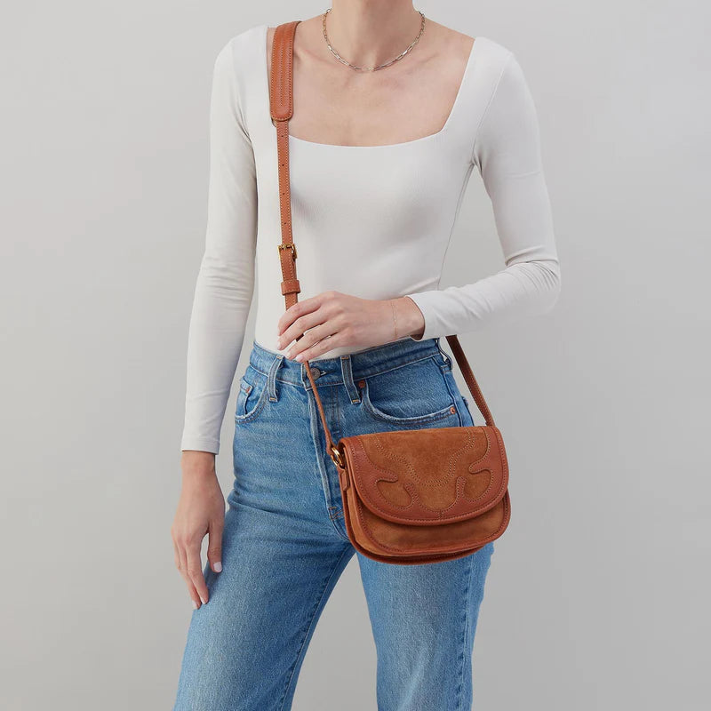HOBO Kiva Small Crossbody | Suede Leather | Oak Barrel
