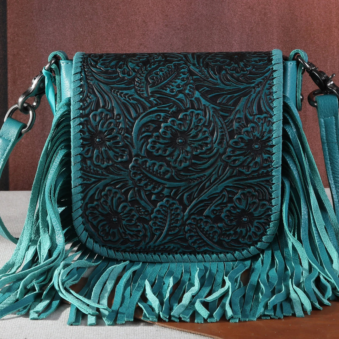 Floral Tooled Leather Crossbody - BELLISIMA HANDBAGS USA