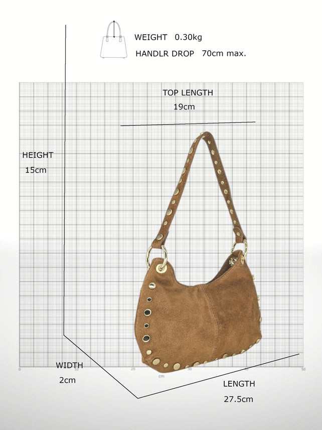 Italian 
handbag with measurements on a grid background