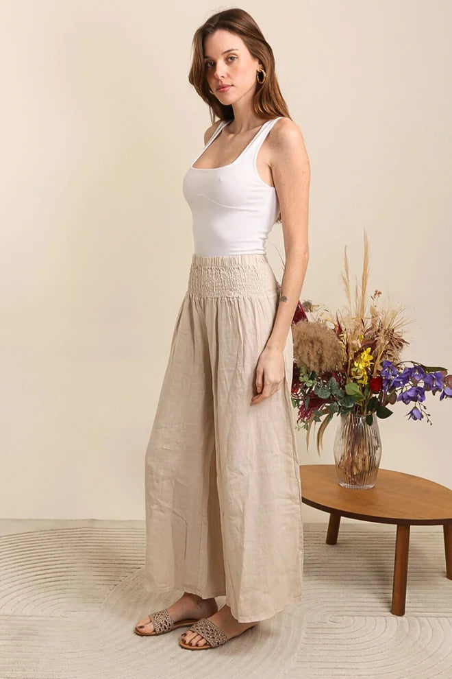 100% Linen Relaxed Trousers-Natural French Designed