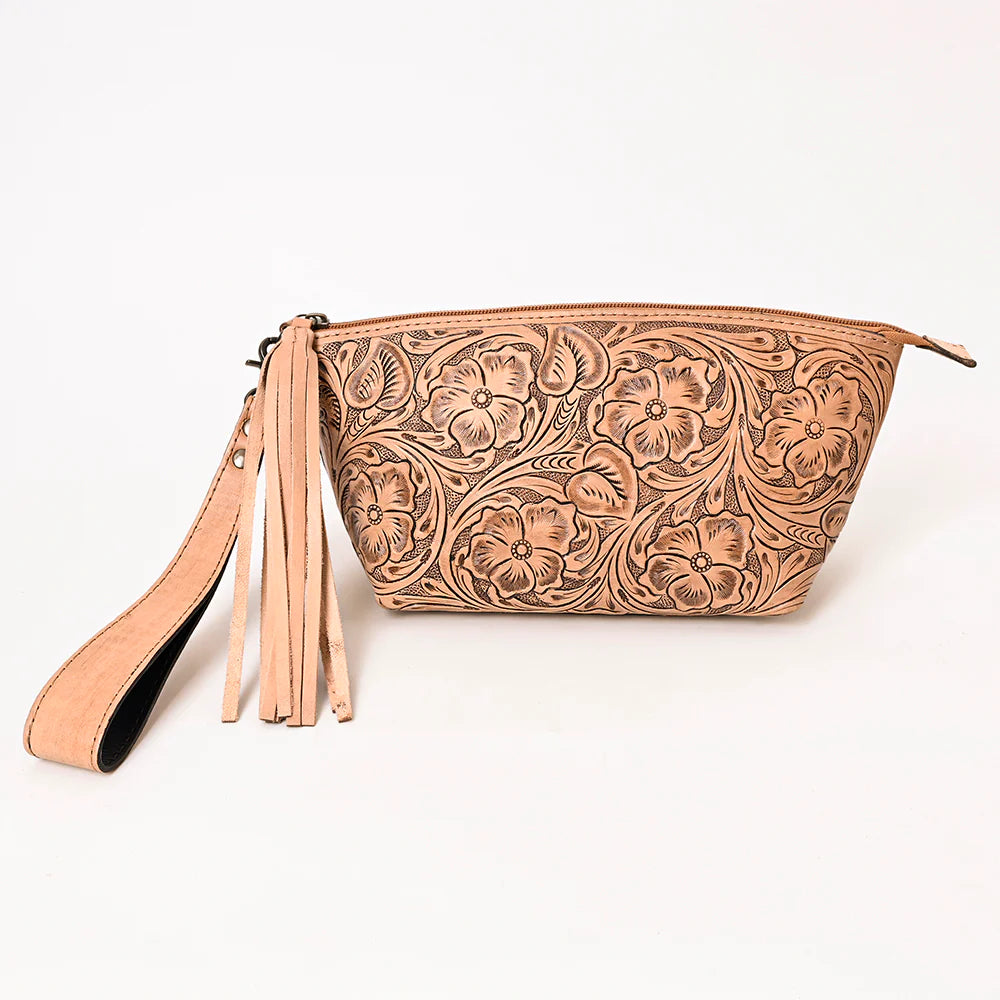 Tooled Leather Wristlet Bag