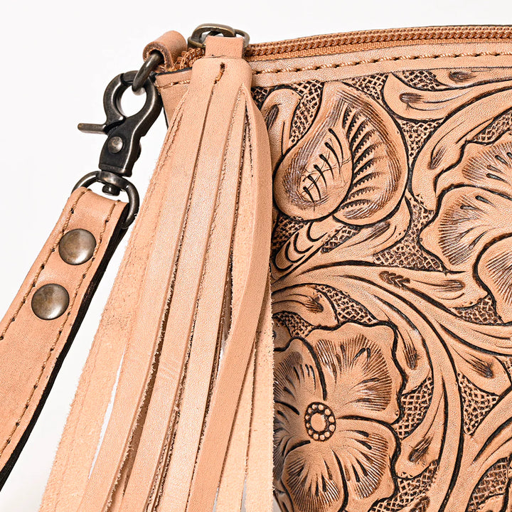 Tooled Leather Wristlet Bag