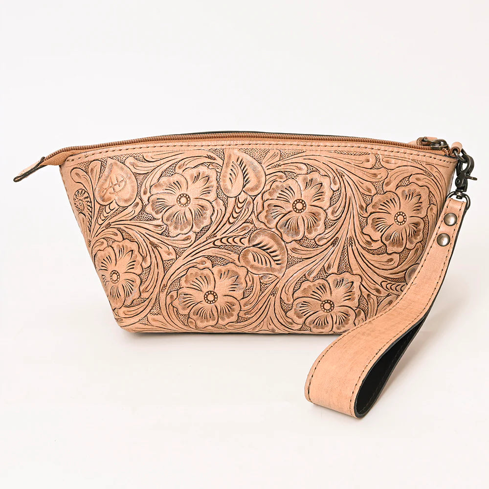 Tooled Leather Wristlet Bag