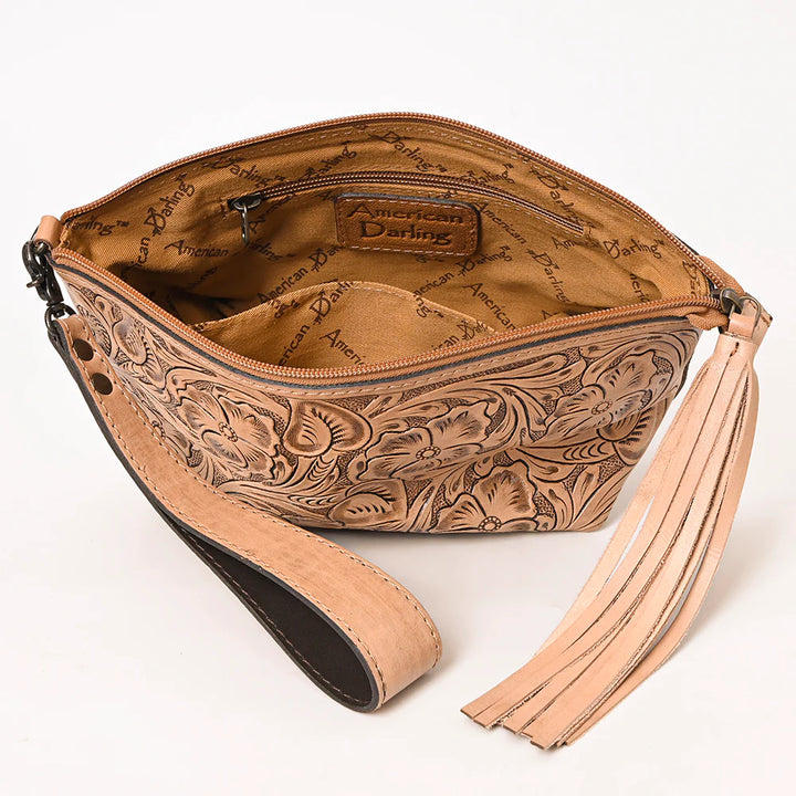 Tooled Leather Wristlet Bag