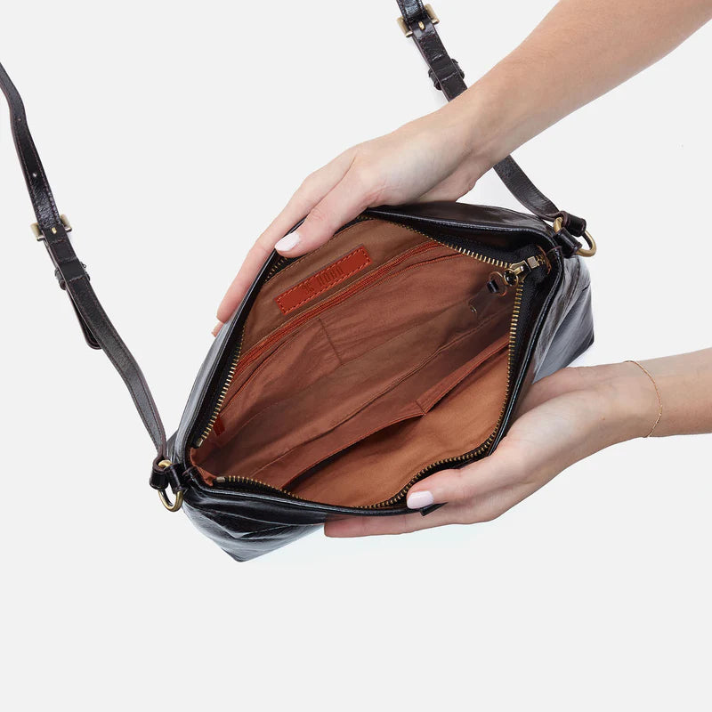 Interior view of HOBO Romy Medium Crossbody with open top zip and interior pockets