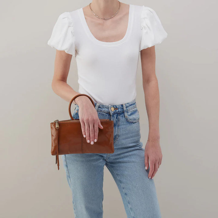 HOBO Sable Leather Crossbody Wristlet in Truffle