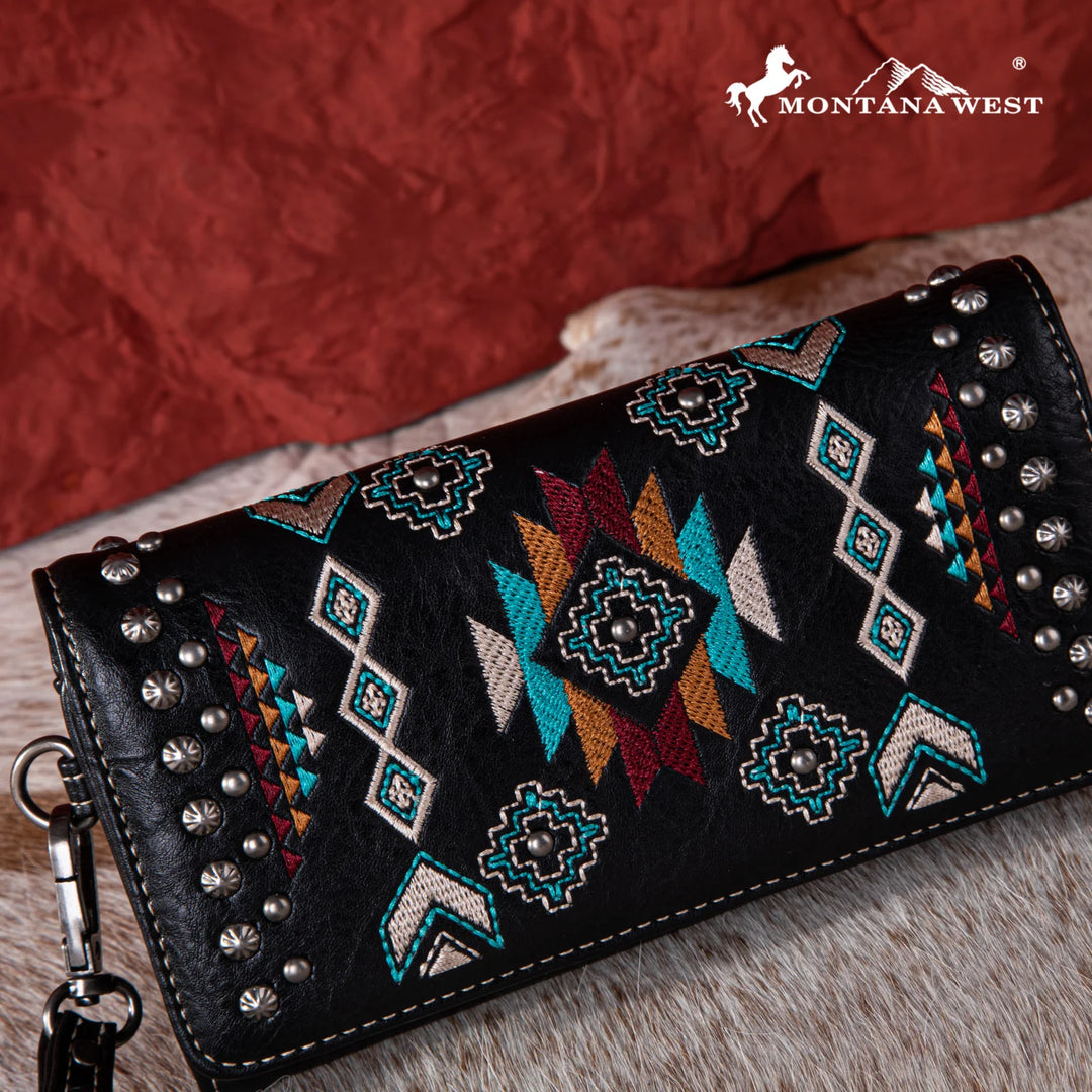 Western Embroidered Aztec Wristlet Wallet