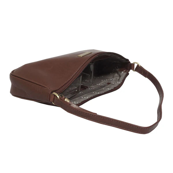 Zara Baguette Genuine Leather Shoulder Bag – Soft Polished Brown