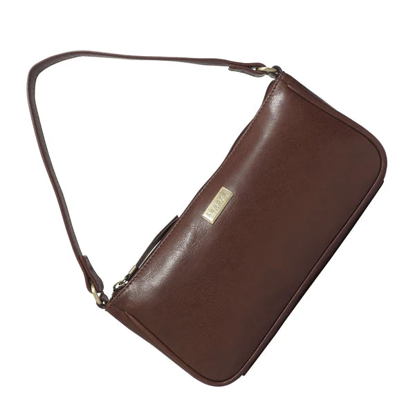 Zara Baguette Genuine Leather Shoulder Bag – Soft Polished Brown