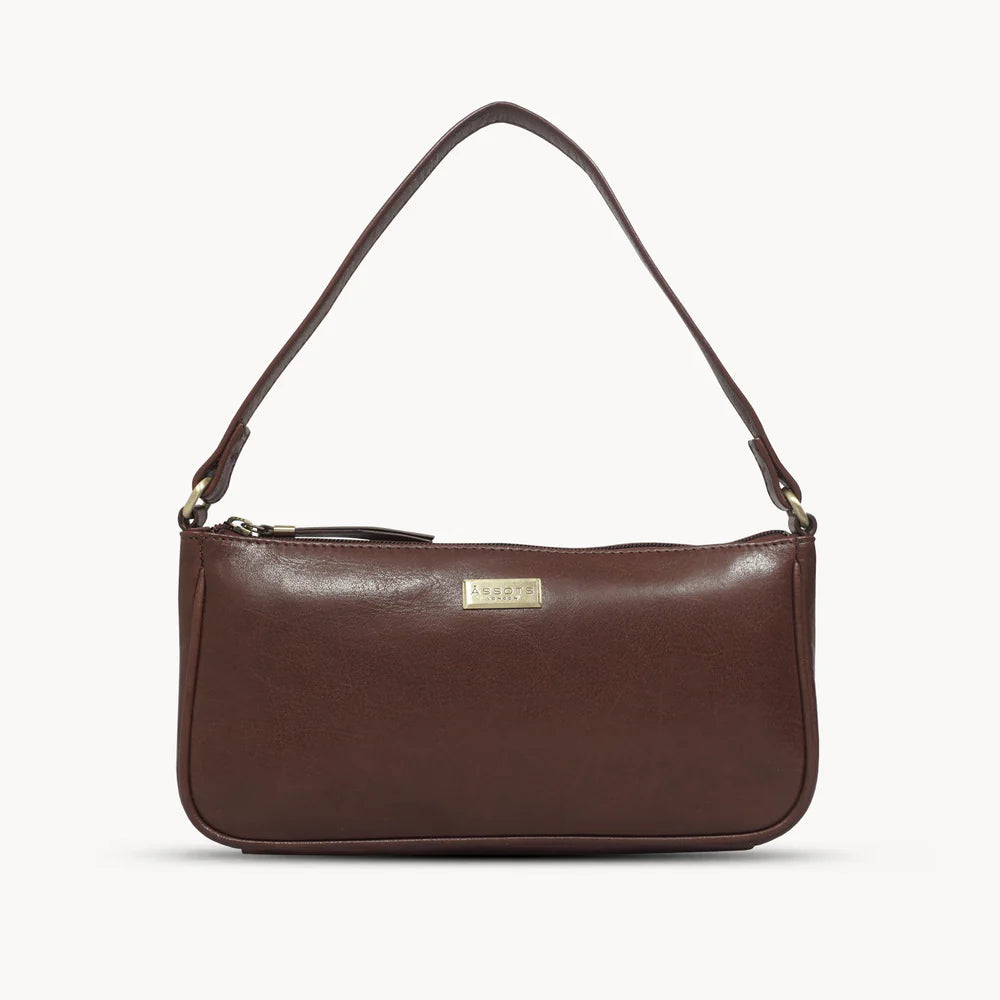 Genuine Leather Baguette Shoulder Bag-Front View