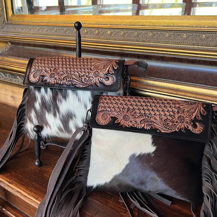 Western Tooled Leather Fringe Crossbody