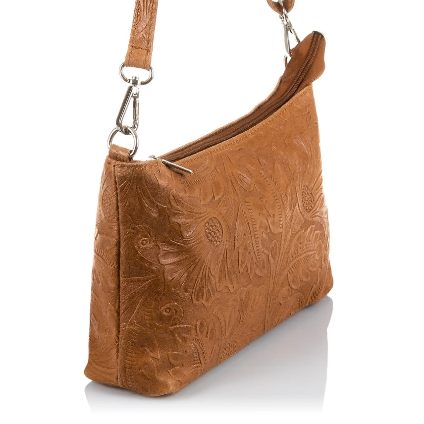 Italian Leather Suede Engraved Crossbody Shoulder Bag | Firenze Artegiani | Made in Italy