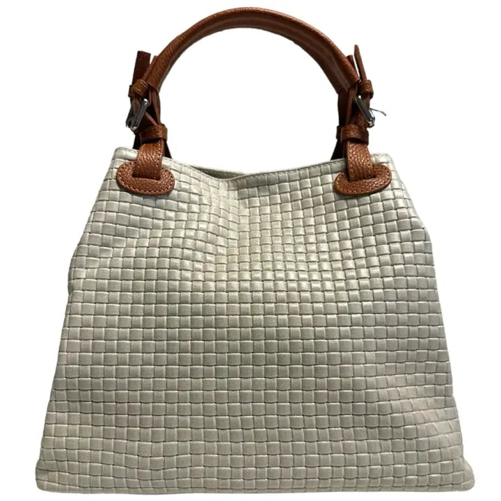 Italian Woven Handbag-Shoulder Strap-Taupe