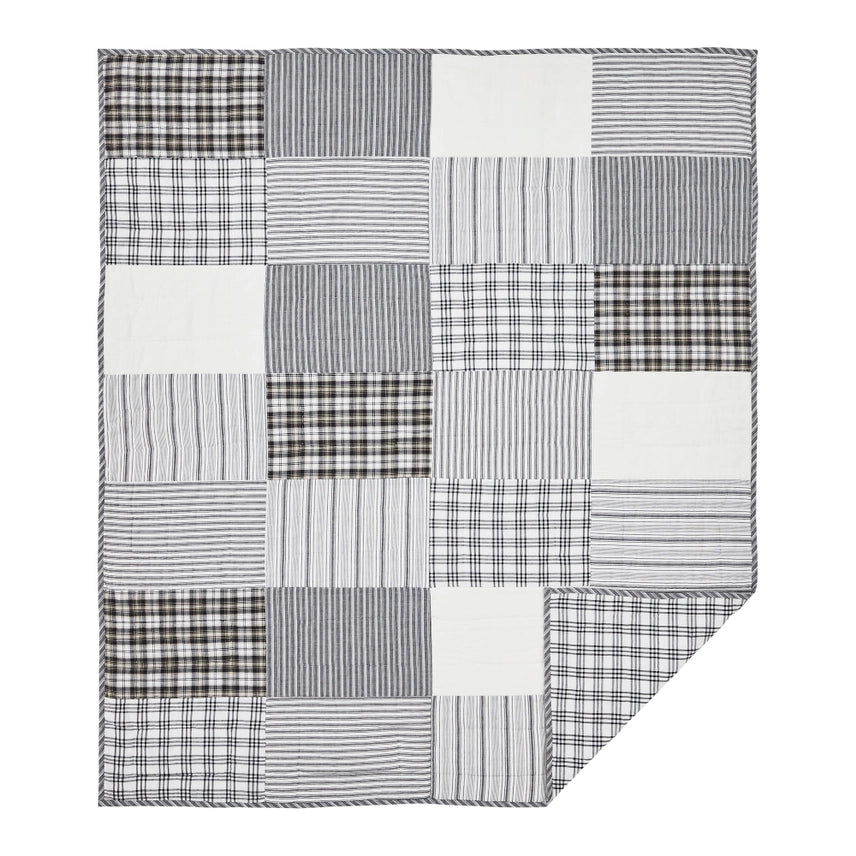 Country Farmhouse Block Quilted Throw-Black/White