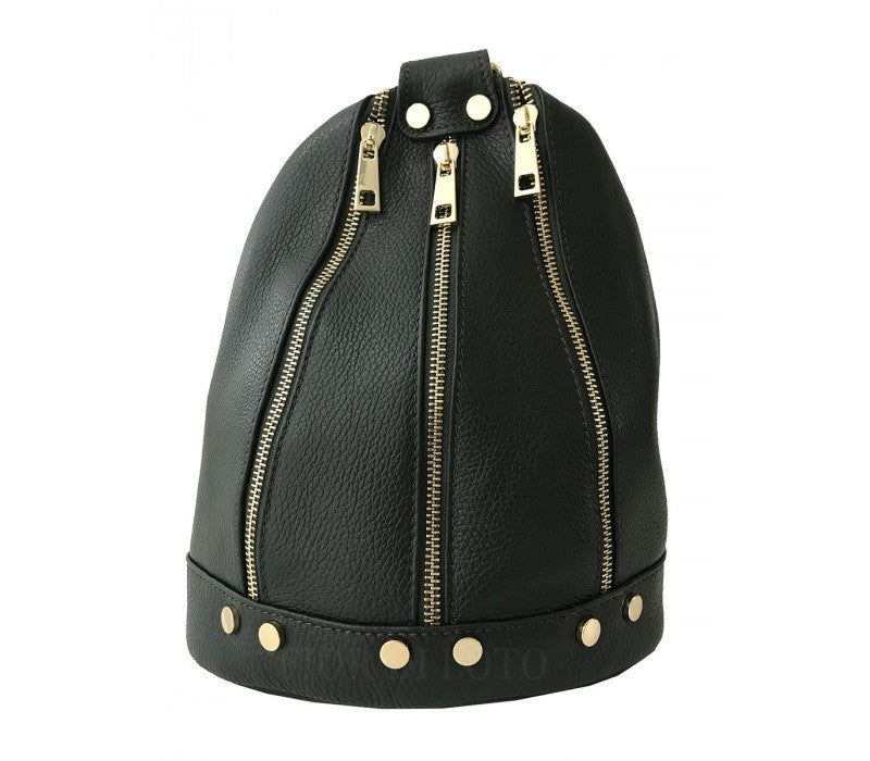 Italian Leather Backpack Sling-Gigliola Black