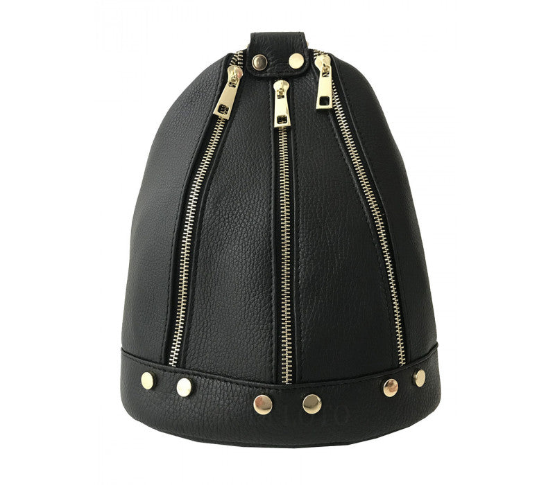 Italian Leather Backpack Sling-Gigliola Black