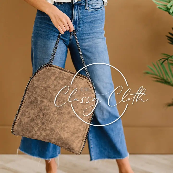 Monica Hobo Shoulder Bag with Chain Detail-Gray