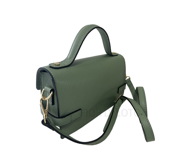 Italian Leather Handbag w/Shoulder Strap-Green Fior