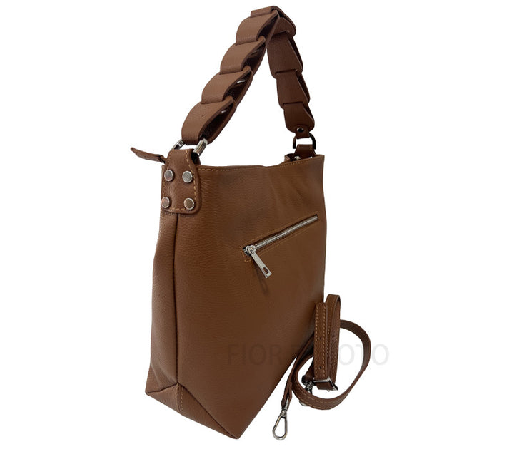 Italian Leather Shoulder Bag-Taupe