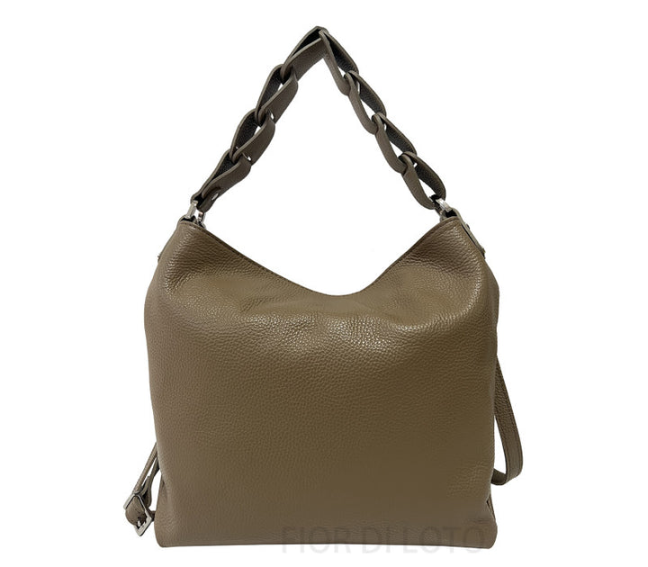 Italian Leather Shoulder Bag-Taupe