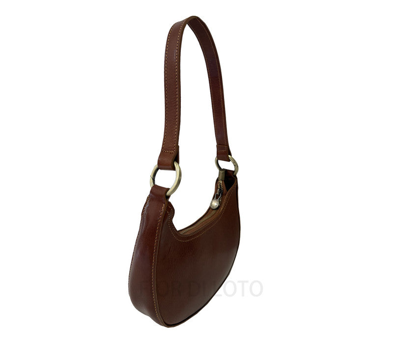 Italian Leather Shoulder Bag-Domezia Brown