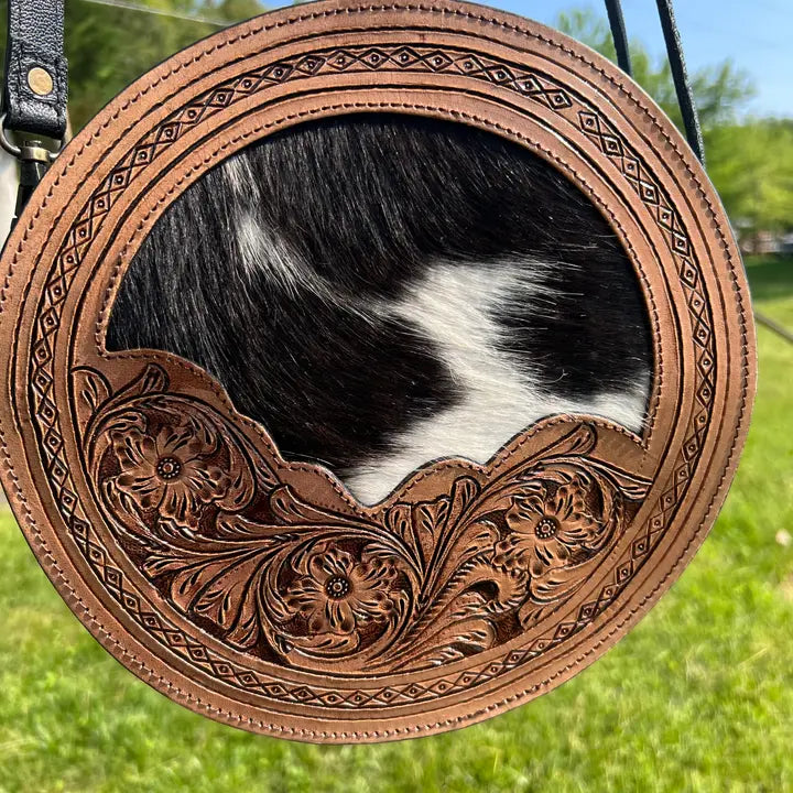 Western Canteen Tooled Leather Crossbody