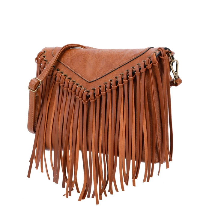 Dallas Fringe Cognac Crossbody Shoulder Bag