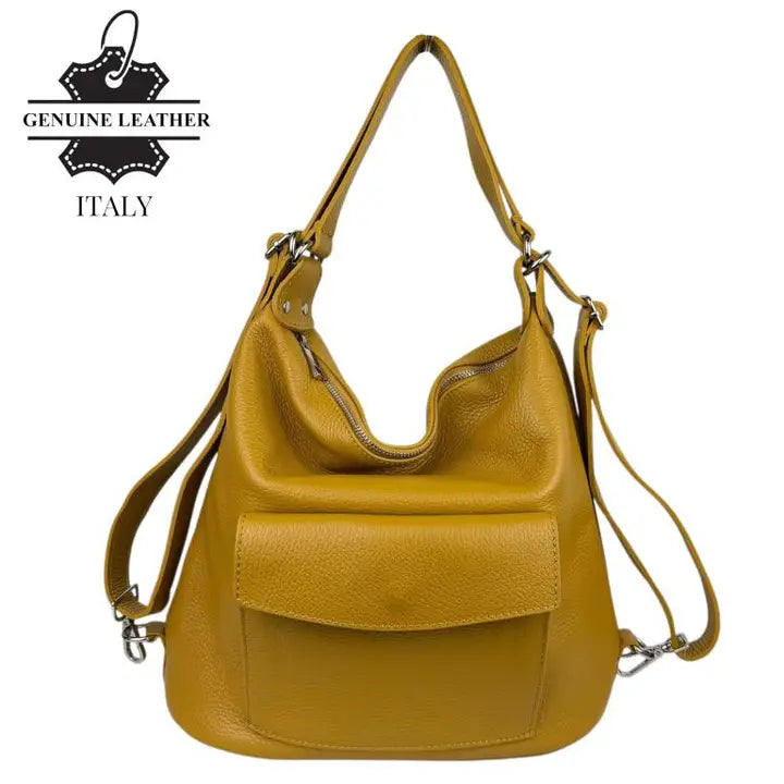 Italian Leather Convertible Backpack-Camel