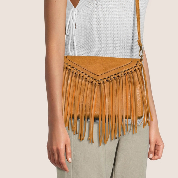 Dallas Fringe Cognac Crossbody Shoulder Bag