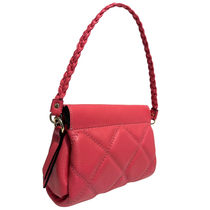 Italian Quilted Leather Handbag-Braided Handle