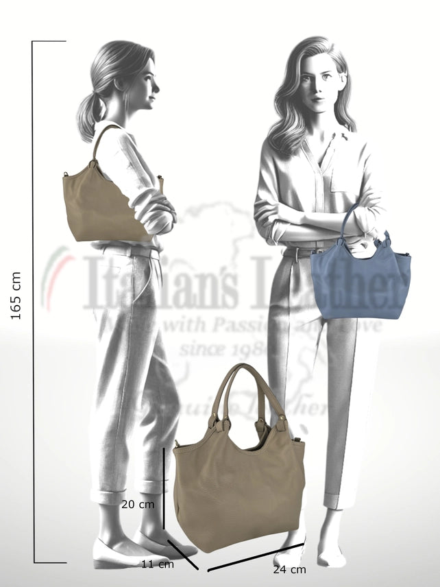 Kelli Italian Pebbled Leather Bag – Taupe | Made in Italy