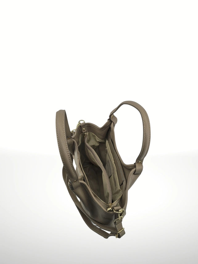 Kelli Italian Pebbled Leather Bag – Taupe | Made in Italy