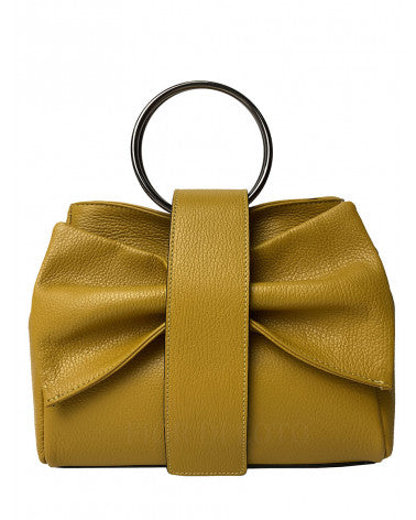 Italian leather handbag handcrafted in Italy from genuine Dollar leather with bow detail and circular handles by Fior di Loto.
