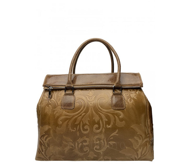 Italian leather handbag with crossbody strap in caramel handcrafted in Italy by Fior di Loto.