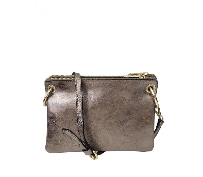 Italian leather shoulder bag in bronze handcrafted in Italy from printed suede leather by Fior di Loto.