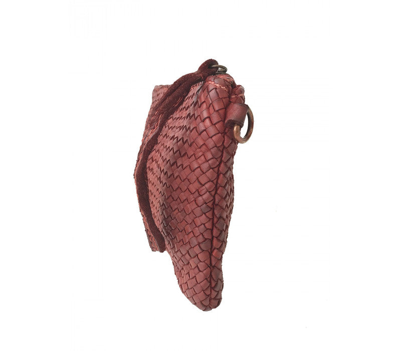 Italian Leather Woven Shoulder Bag-Red