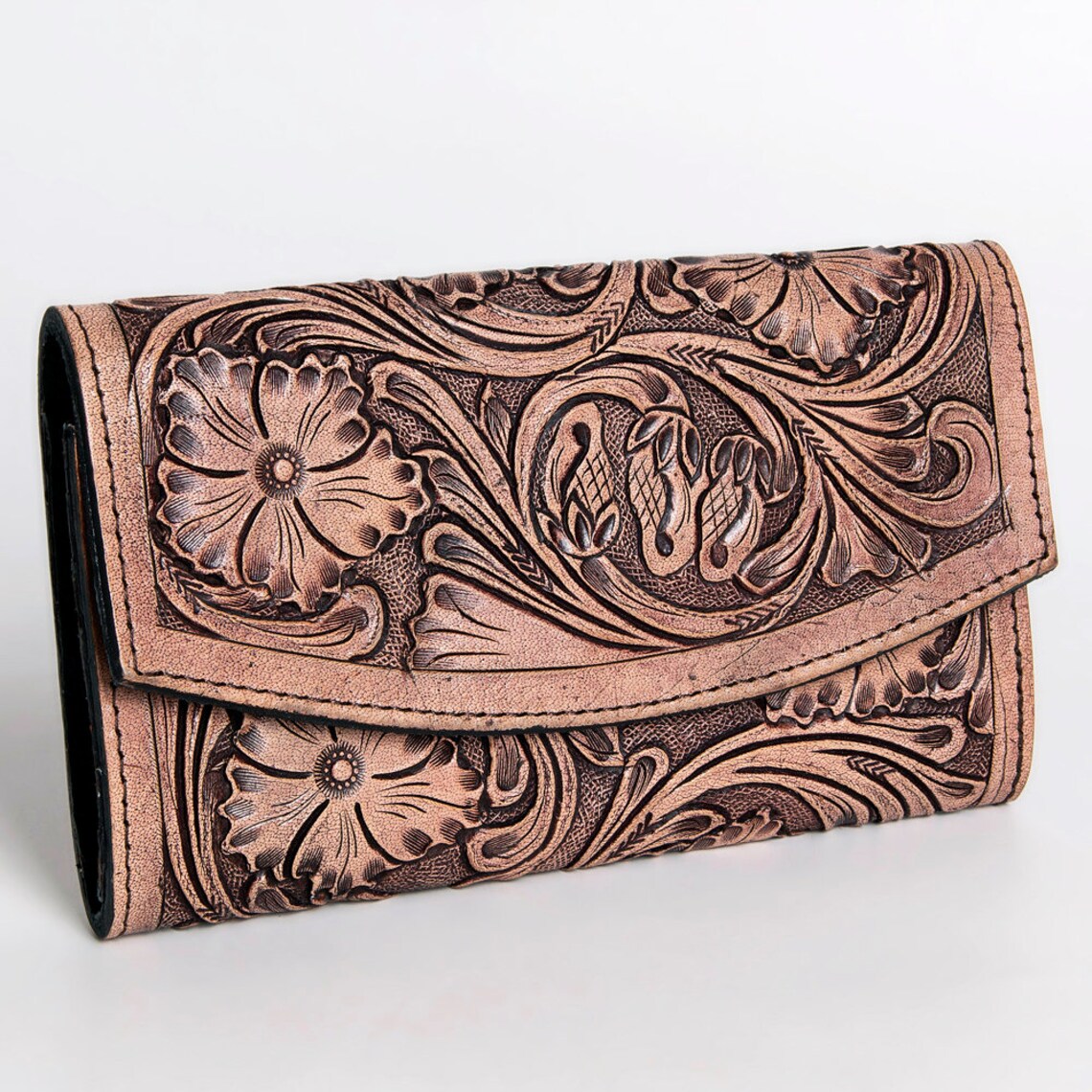 American Beautiful Floral Tooled Leather Wallet – BELLISSIMA HANDBAGS