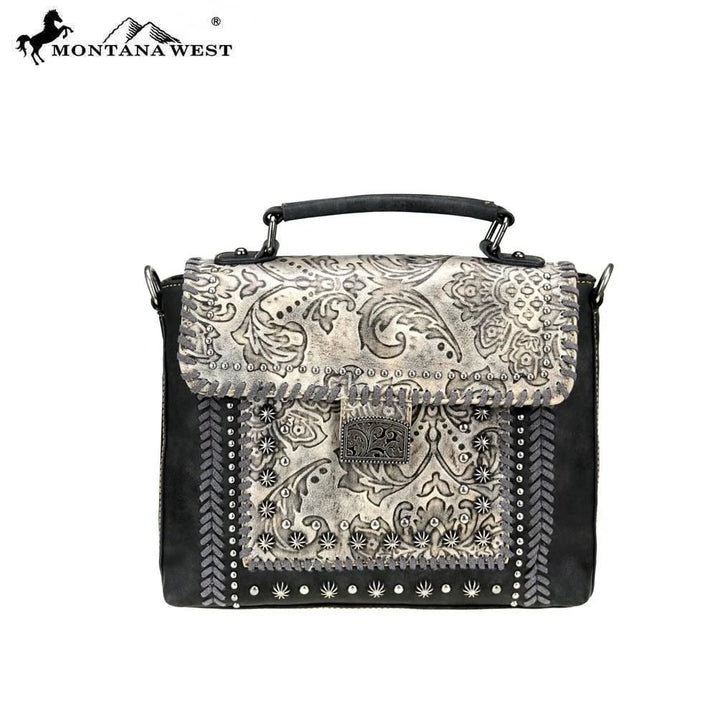 Tooled Leather Studded Crossbody Handbag