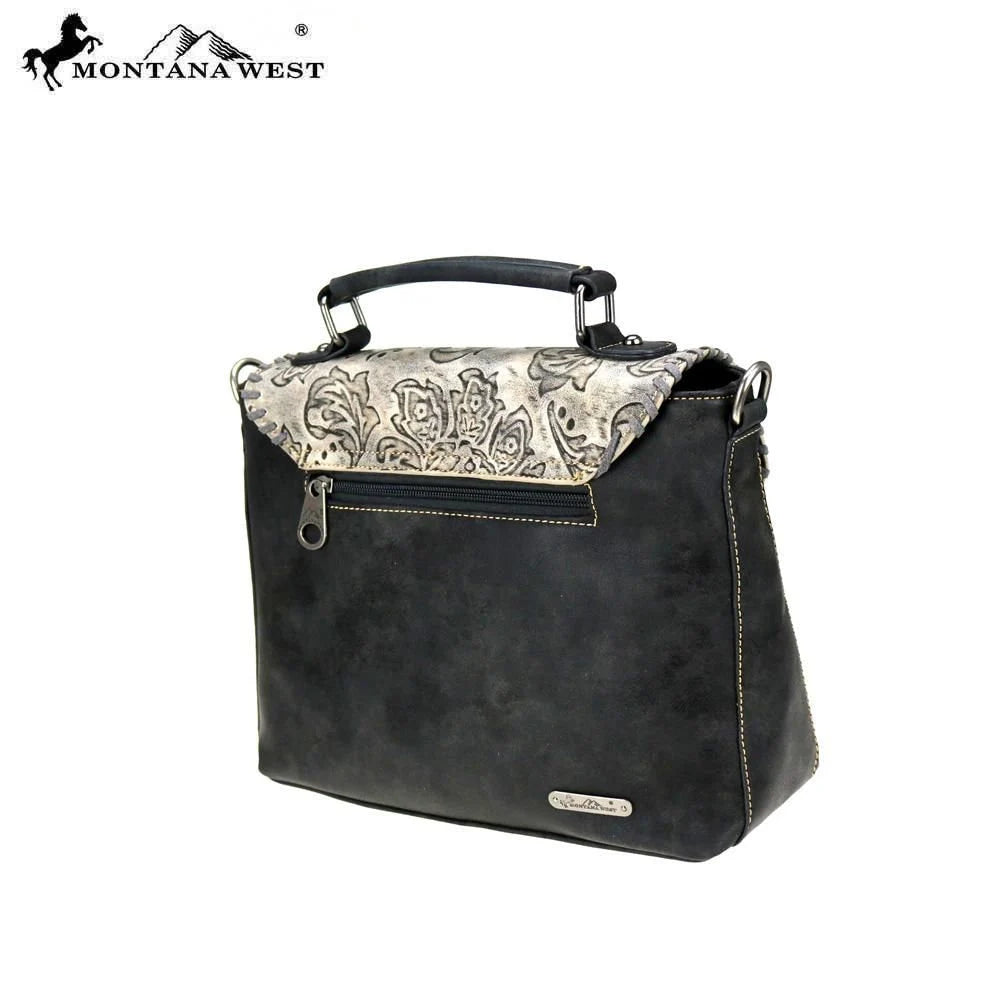 Tooled Leather Studded Crossbody Handbag