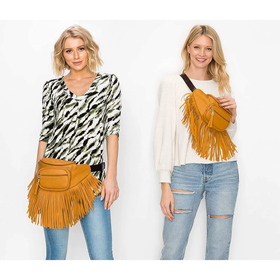 Southwest Fringed Pink Fanny Sling Waist Bag