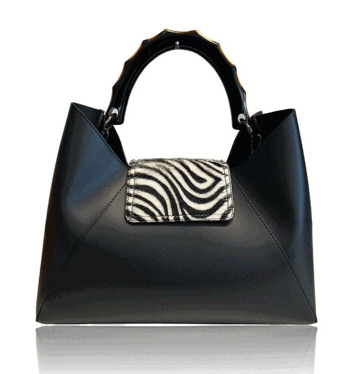 Italian Leather Zebra Handbag