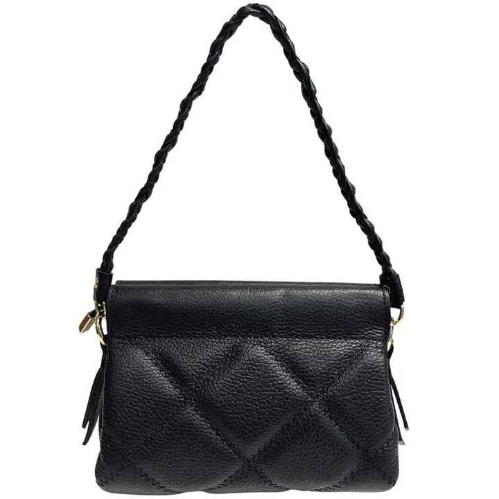 Italian Quilted Leather Handbag-Braided Handle