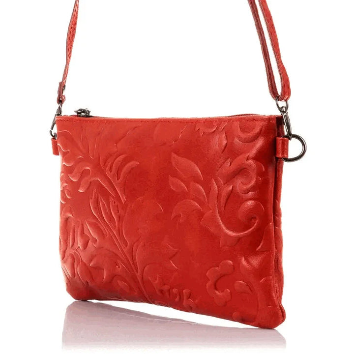 Italian Leather Suede Engraved Red Shoulder Bag