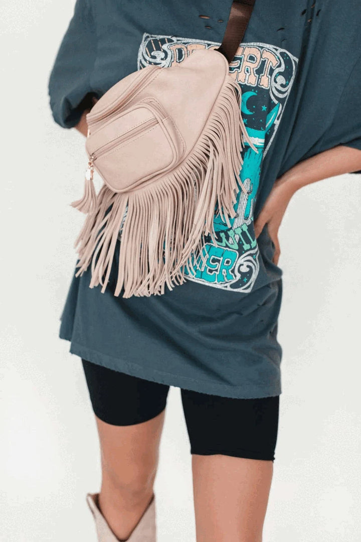 Southwest Fringed Pink Fanny Sling Waist Bag