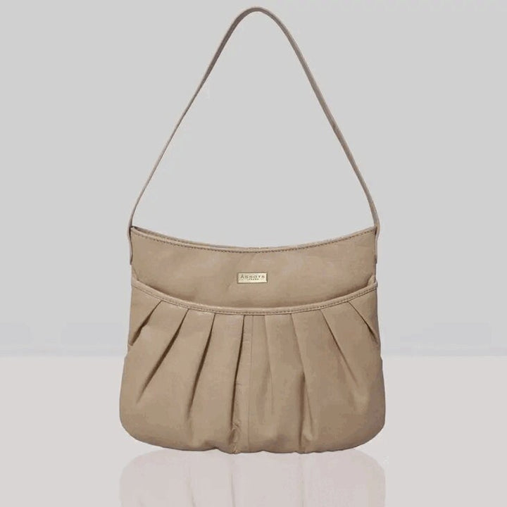 Full-Grain Leather Pleated Black Shoulder Bag