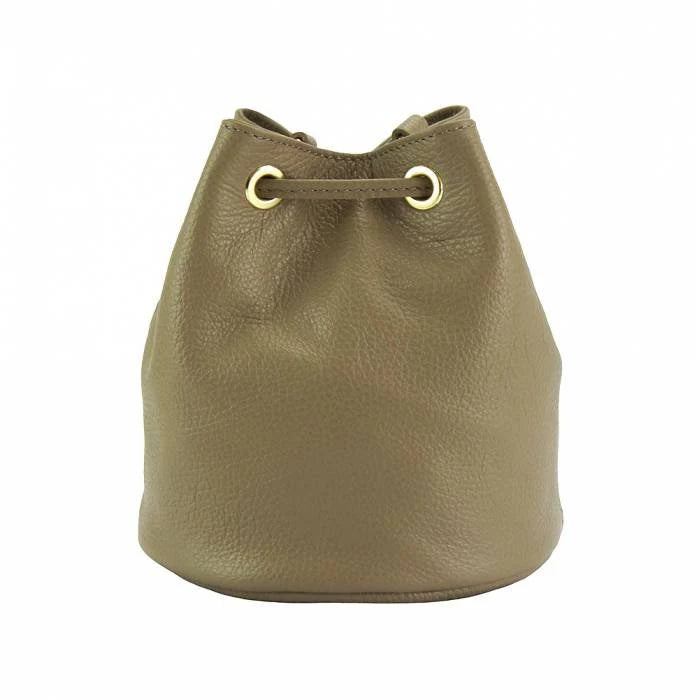 Italian Leather Taupe Bucket Crossbody